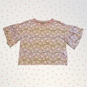 Zara, L | Lacy Statement Sleeves Loose Sheer Lace Floral Crop Top